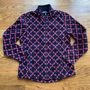 Talbots navy/pink patterned fleece full zip